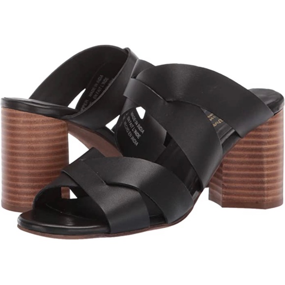 Seychelles Embellishment Black Leather Heeled Mules Block heel Open Toe Sandals - Picture 3 of 11